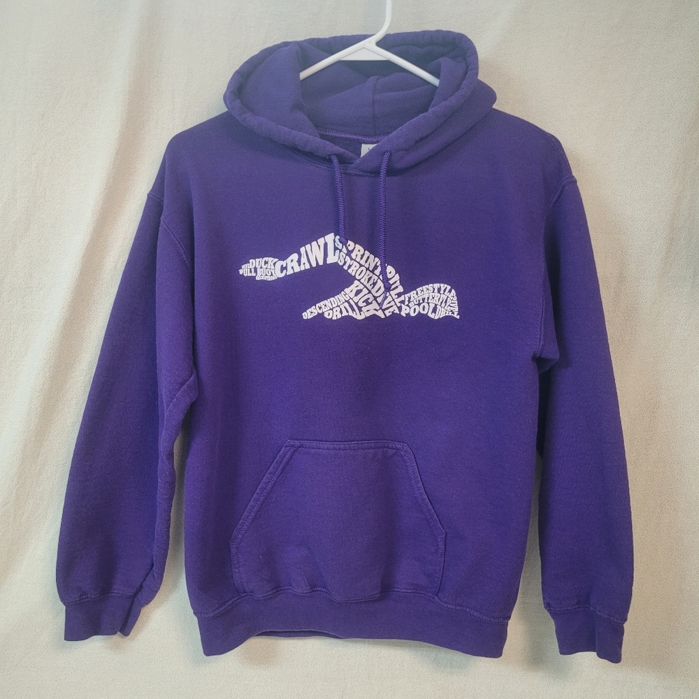 Swimmer Purple Hoodie with White Freestyle Graphic, Womens Small, Swim Team